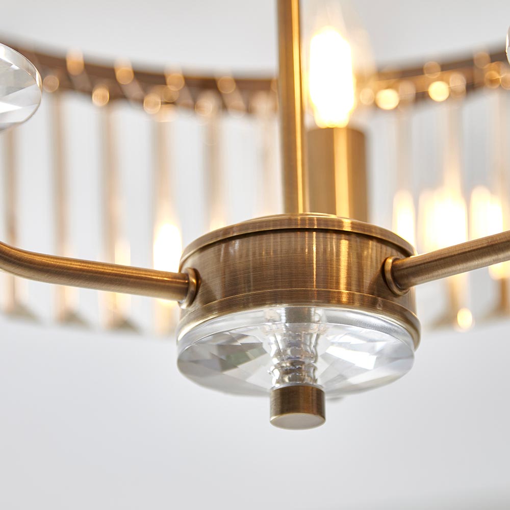 Calverdale Round Cut 3 Light Semi Flush - Antique Brass Clear
