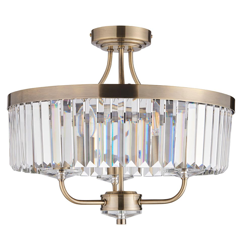 Calverdale Round Cut 3 Light Semi Flush - Antique Brass Clear