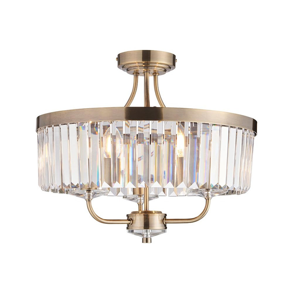 Calverdale Round Cut 3 Light Semi Flush - Antique Brass Clear