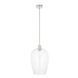 Lighting No.1 Vellmere Large Pendant in bright nickel with a clear glass shade and E27 filament lamp, shown on a plain white background.
