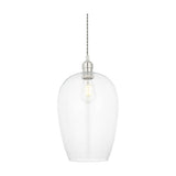 Lighting No.1 Vellmere Large Pendant in clear glass with a bright nickel ceiling plate and E27 filament lamp, shown against a plain white background.