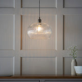Quenford Ribbed Medium Pendant - Clear Bright Nickel