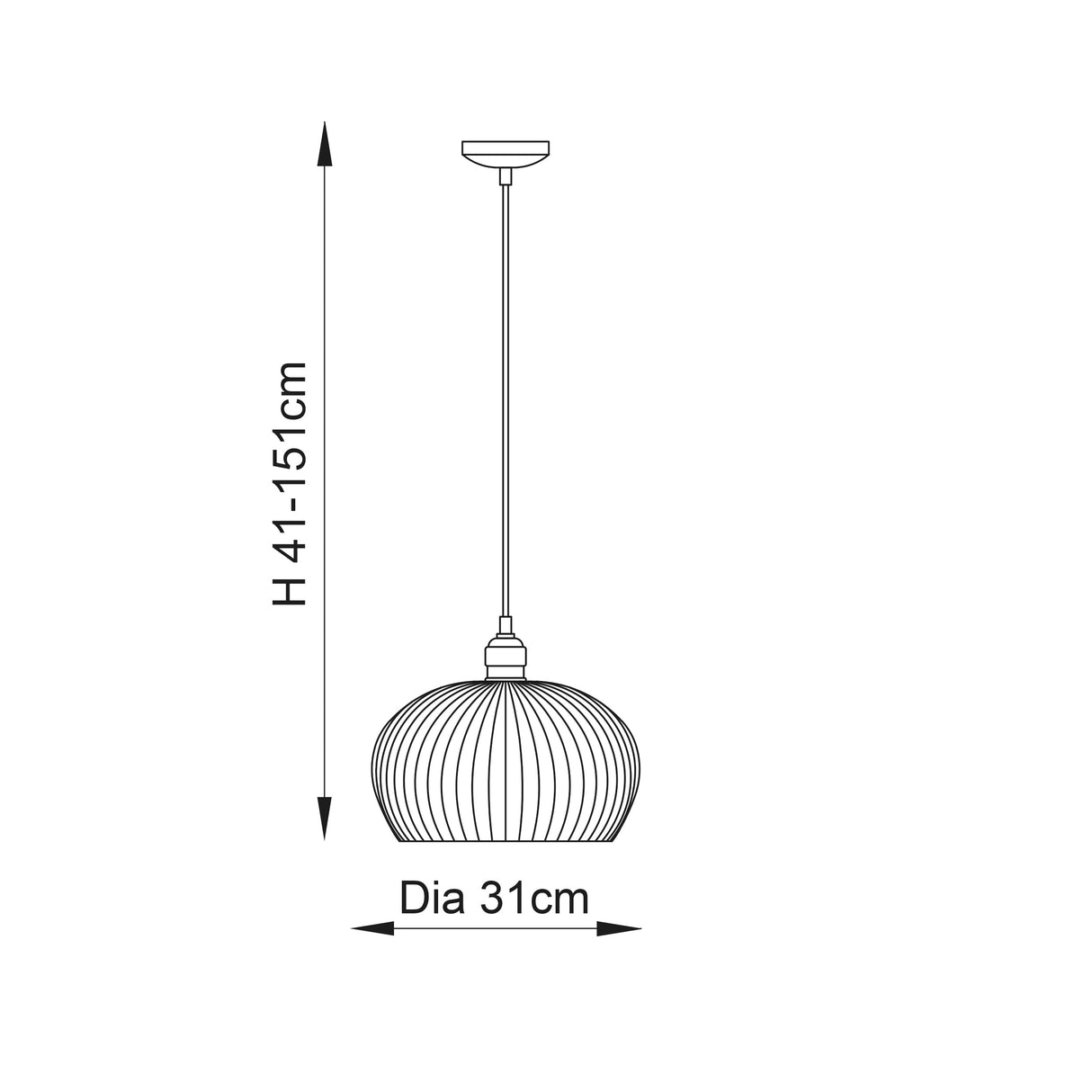 Quenford Ribbed Medium Pendant - Clear Bright Nickel