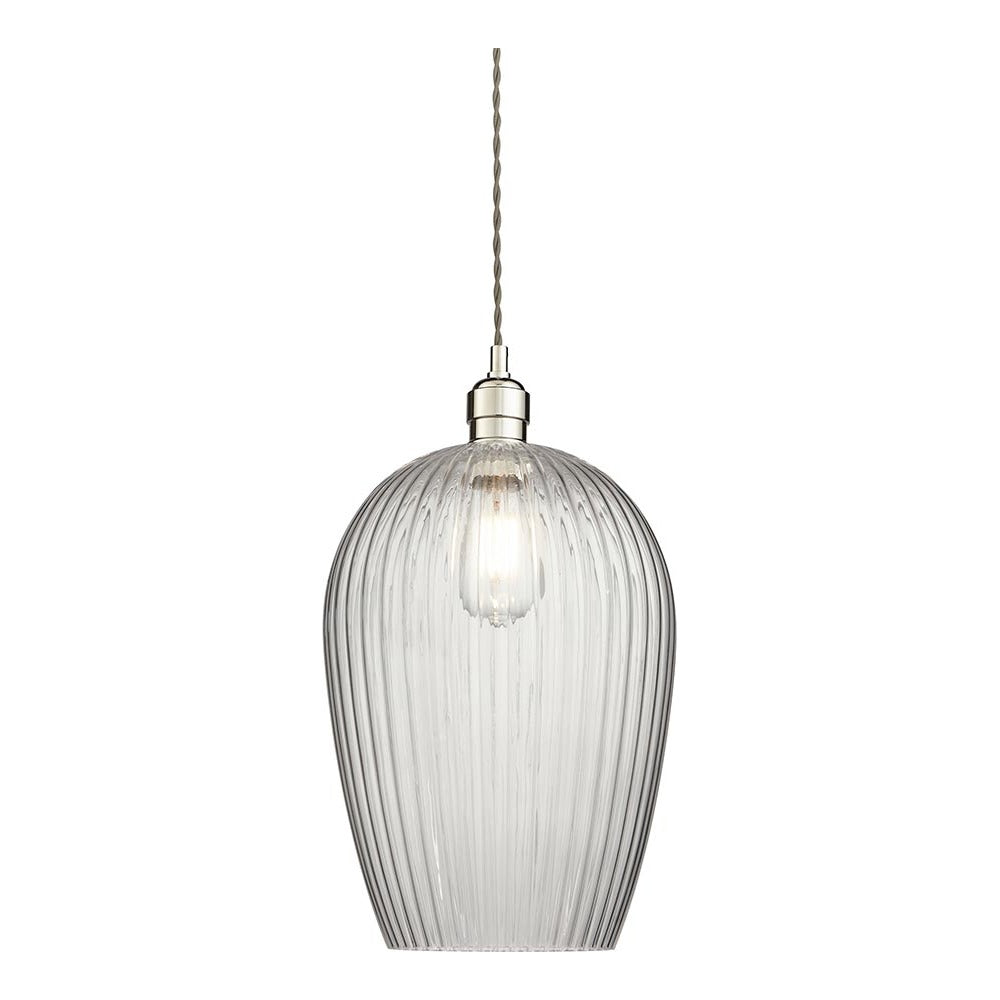 Quenford Ribbed Large Pendant - Clear Bright Nickel