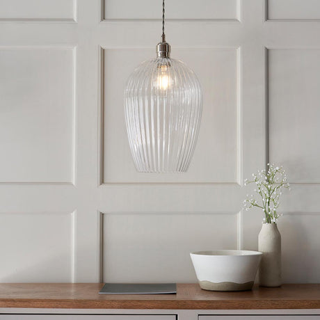 Quenford Ribbed Large Pendant - Clear Bright Nickel