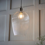 Quenford Ribbed Large Pendant - Clear Bright Nickel