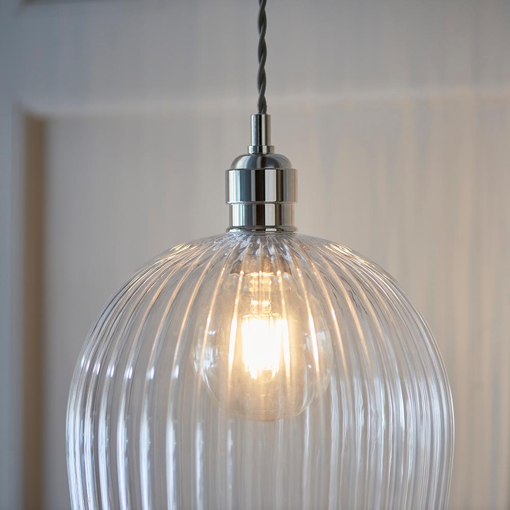 Quenford Ribbed Large Pendant - Clear Bright Nickel