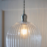 Quenford Ribbed Large Pendant - Clear Bright Nickel