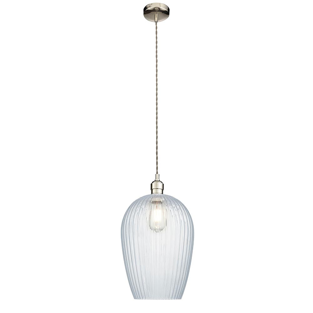 Quenford Ribbed Large Pendant - Clear Bright Nickel
