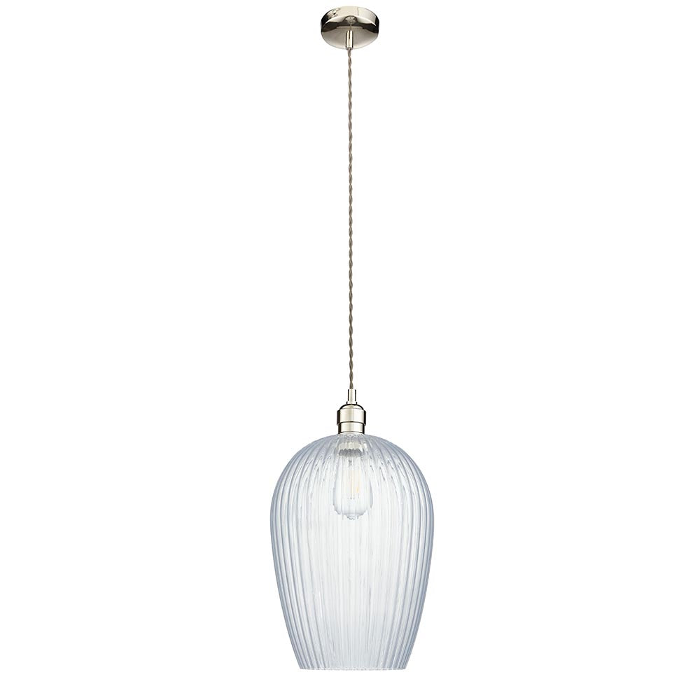 Quenford Ribbed Large Pendant - Clear Bright Nickel