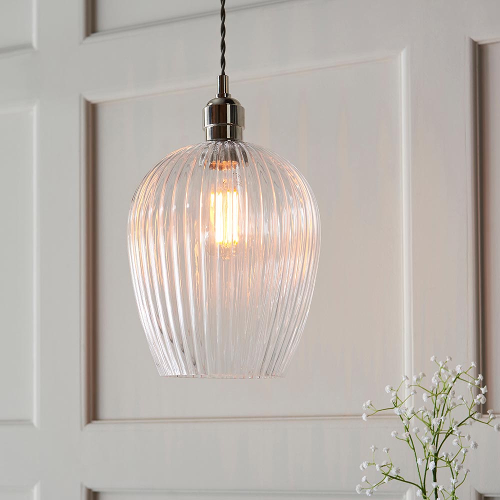 Quenford Ribbed Pendant - Clear Bright Nickel