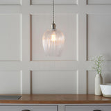 Quenford Ribbed Pendant - Clear Bright Nickel