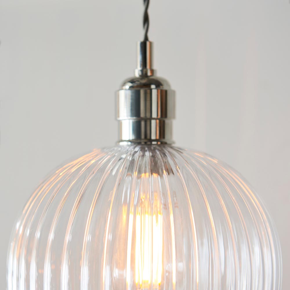 Quenford Ribbed Pendant - Clear Bright Nickel