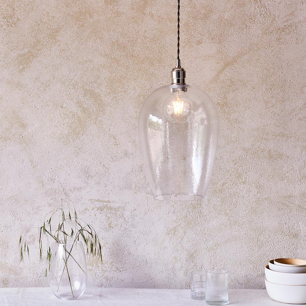 Draywick Hammered Large Pendant - Clear Bright Nickel