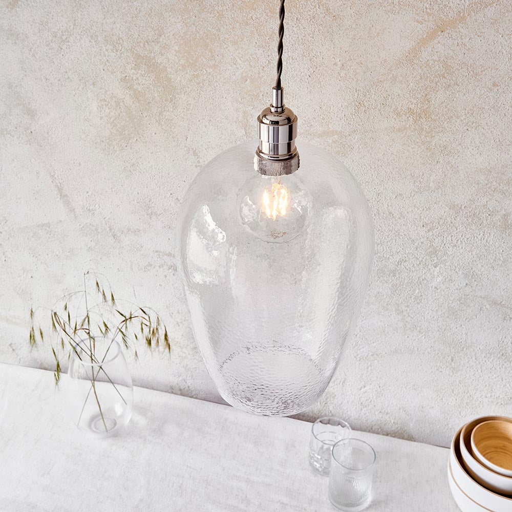 Draywick Hammered Large Pendant - Clear Bright Nickel