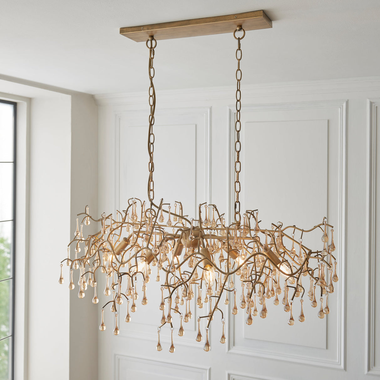 Brayworth Branch Linear Droplets 6 Light Chandelier - Aged Gold