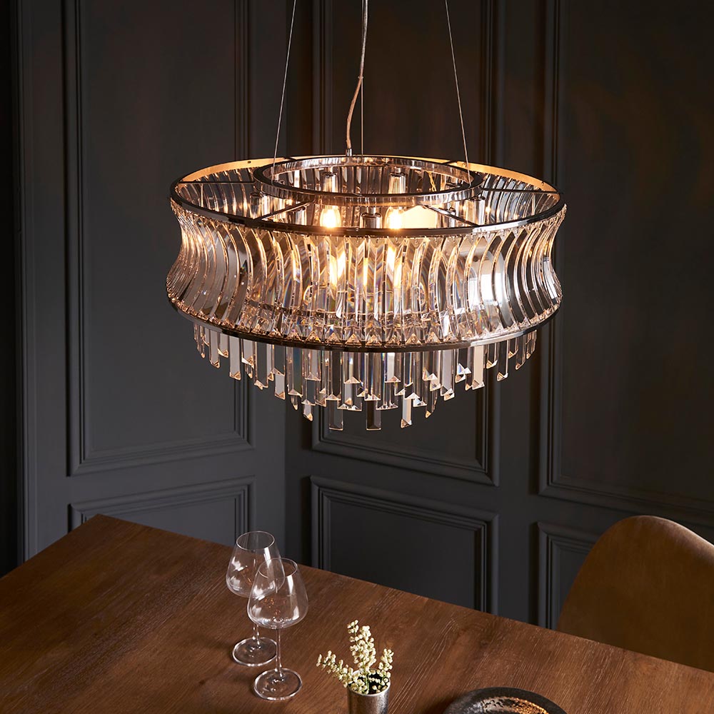 Wychford Concave 9 Light Pendant - Bright Nickel Clear