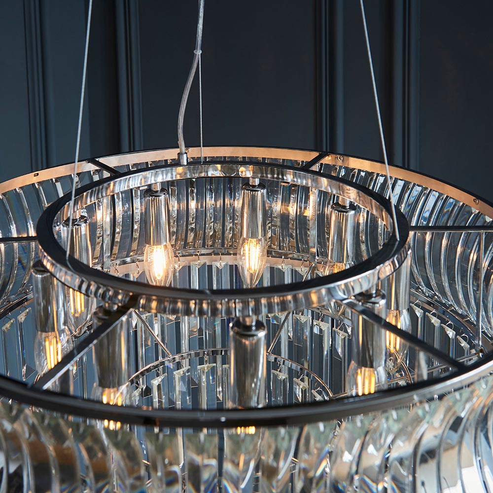 Wychford Concave 9 Light Pendant - Bright Nickel Clear