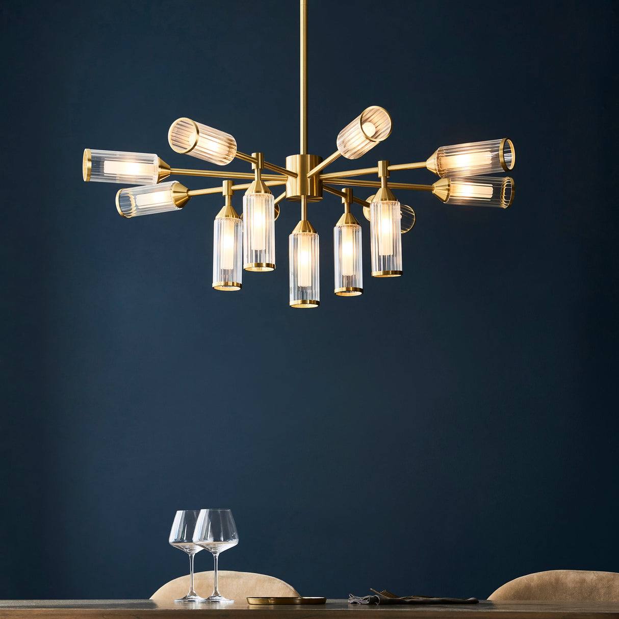 Gorsewell Ribbed 13 Light Pendant - Frosted Satin Brass