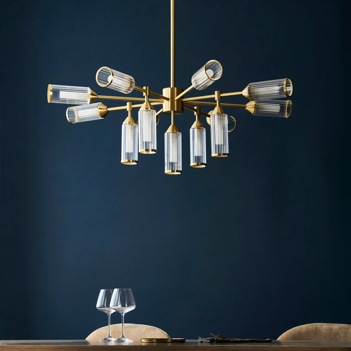 Gorsewell Ribbed 13 Light Pendant - Frosted Satin Brass