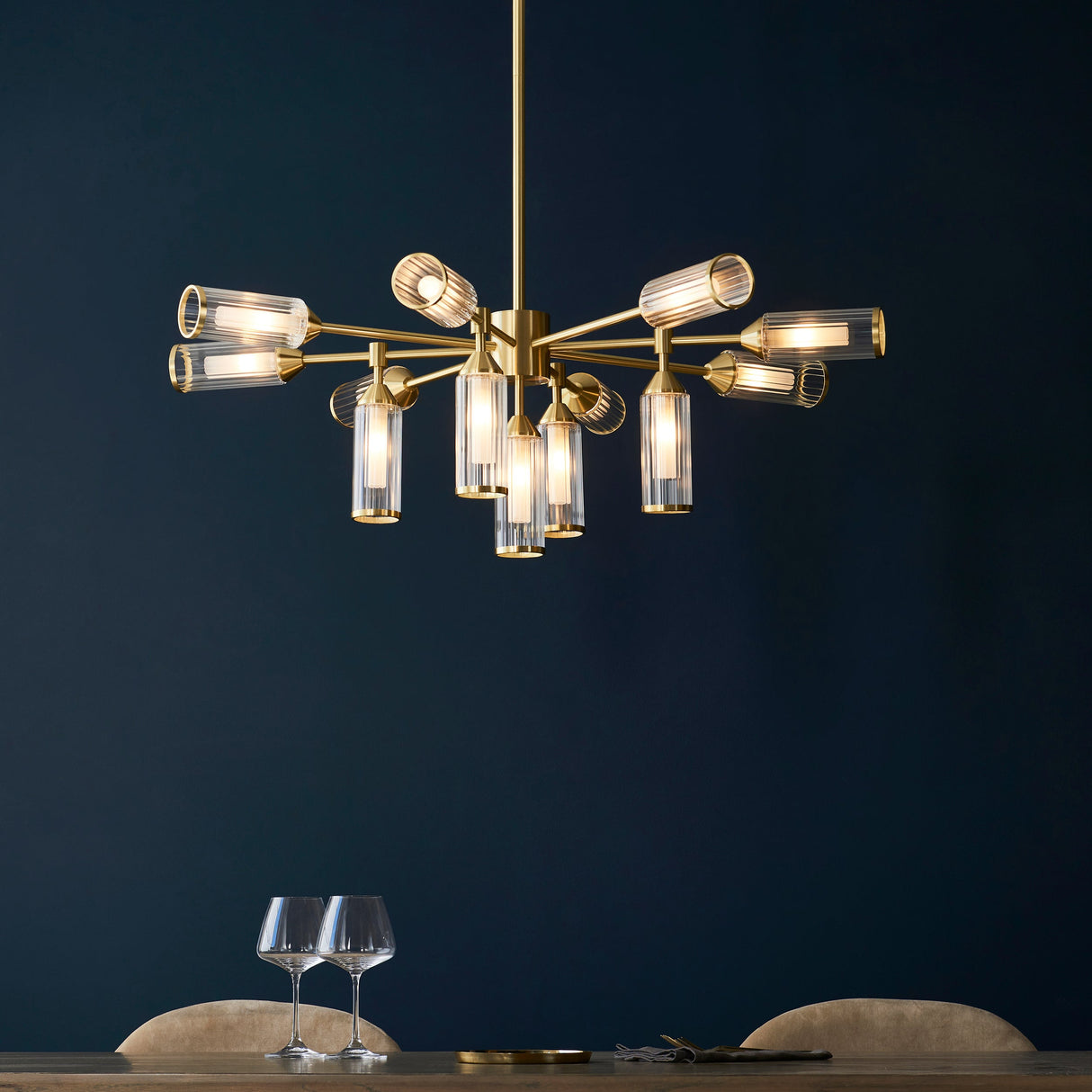 Gorsewell Ribbed 13 Light Pendant - Frosted Satin Brass