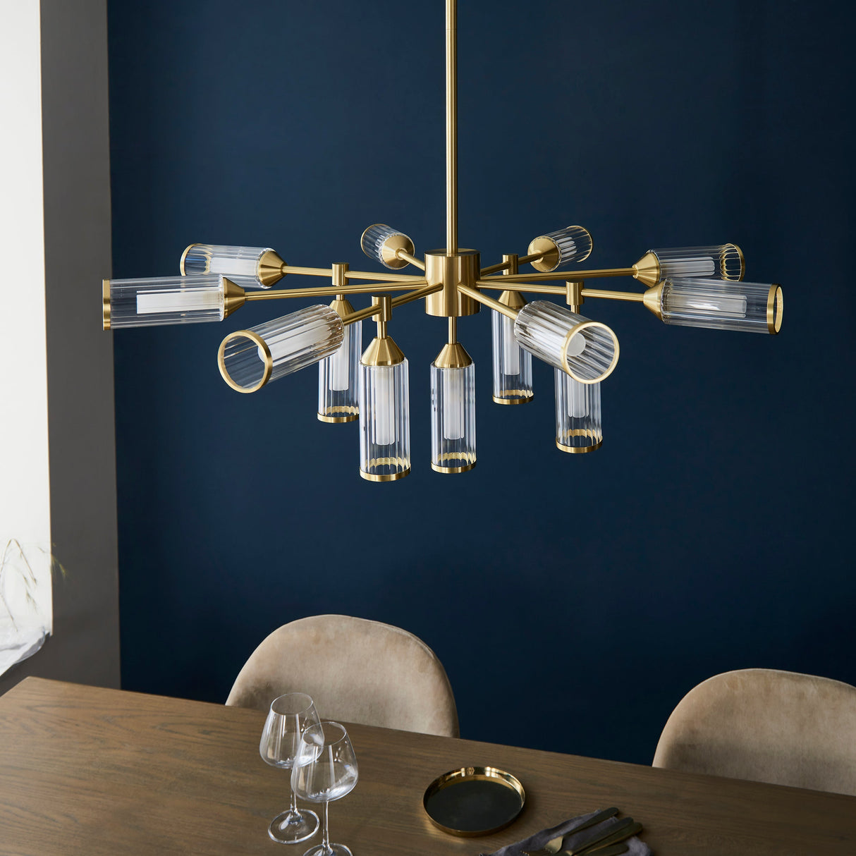 Gorsewell Ribbed 13 Light Pendant - Frosted Satin Brass