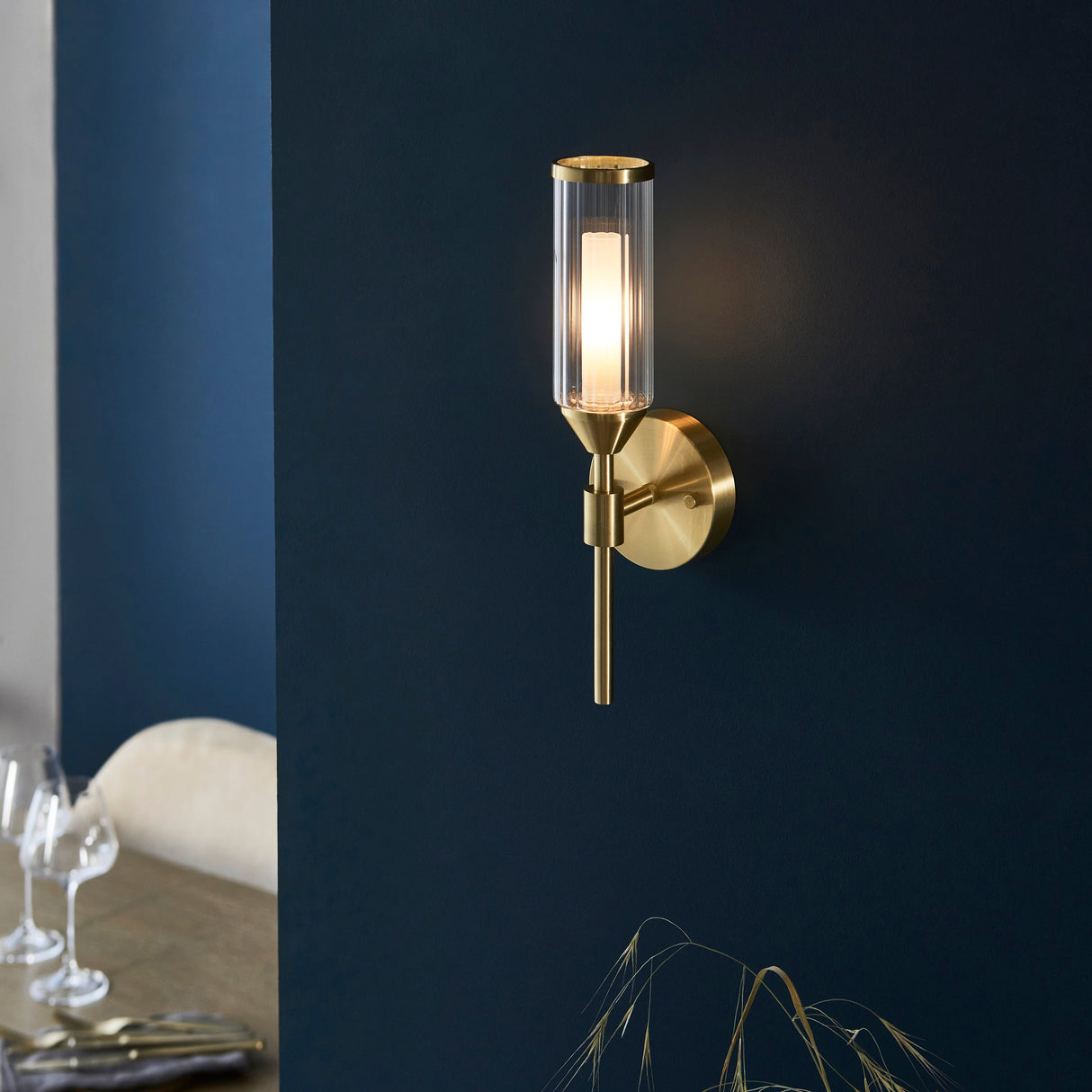 Gorsewell Ribbed Single Wall Light - Frosted Satin Brass