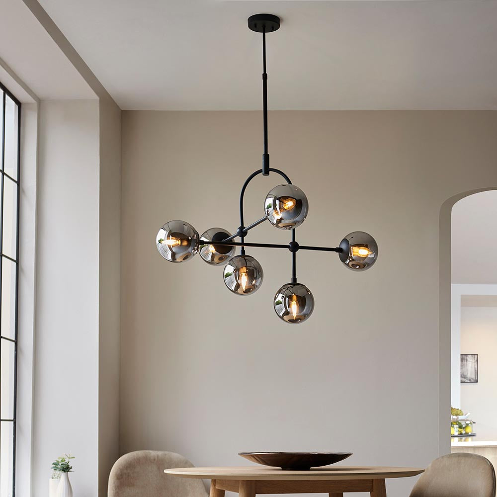 Haldmere Adjustable Stem 6 Light Pendant - Matt Black Grey
