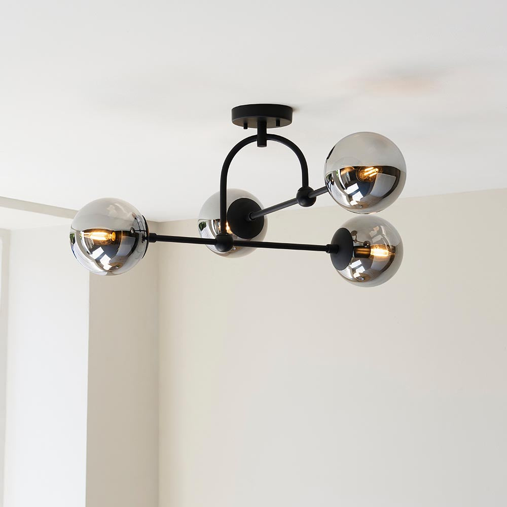 Haldmere Semi-flush 4 Light Flush Ceiling Light - Matt Black Grey