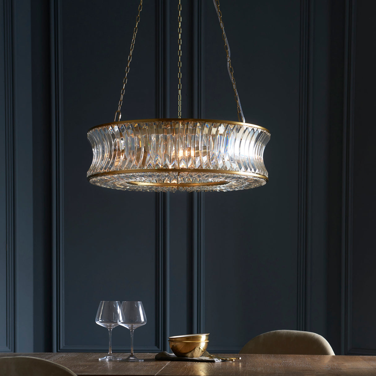 Wychford Warm Concave 6 Light Pendant - Brushed Brass Clear