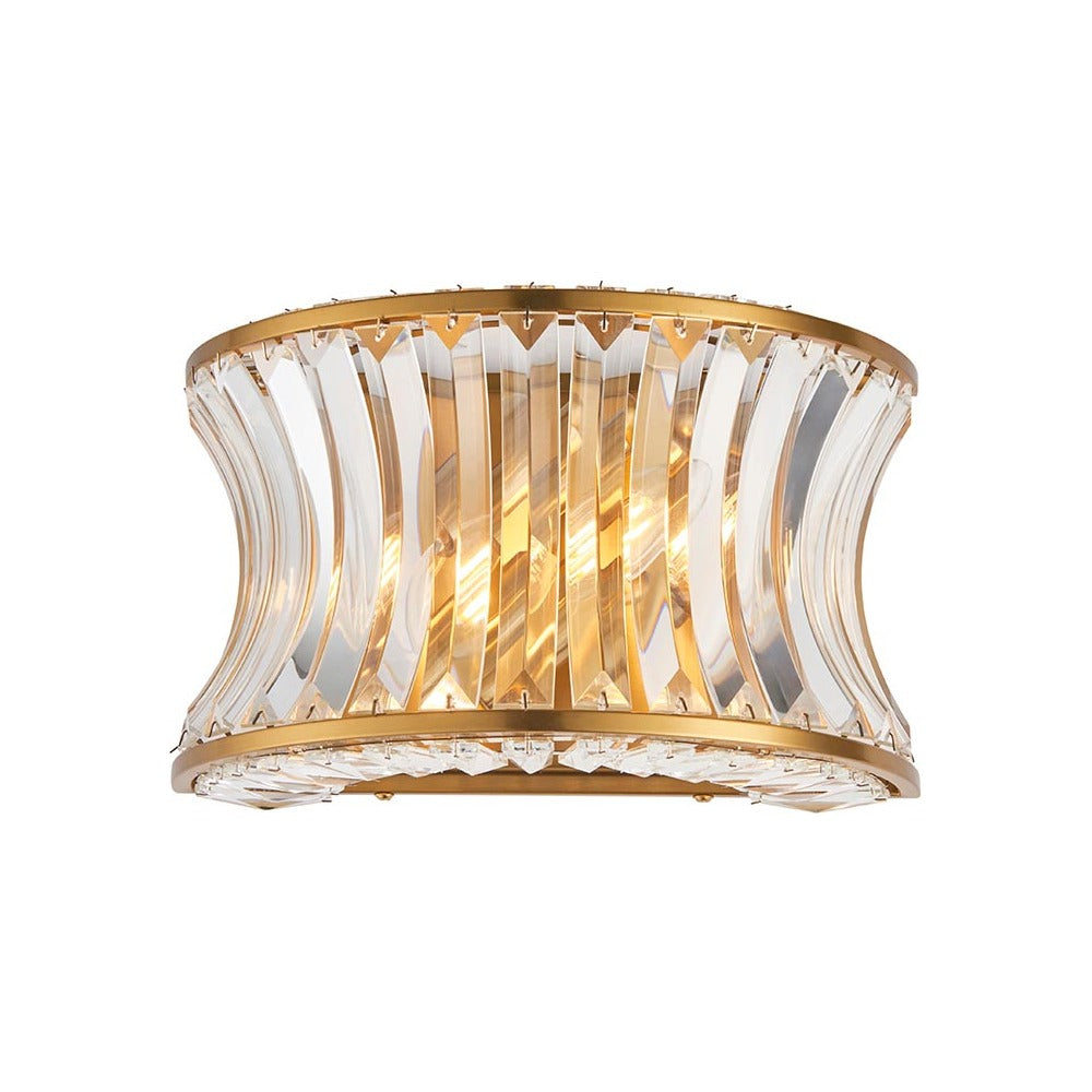 Wychford Warm Concave 2 Light Wall Light - Brushed Brass Clear