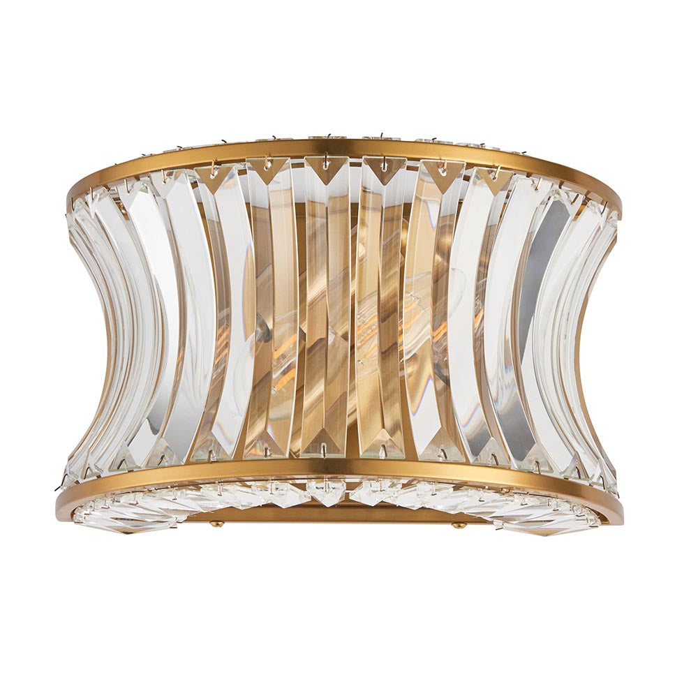 Wychford Warm Concave 2 Light Wall Light - Brushed Brass Clear