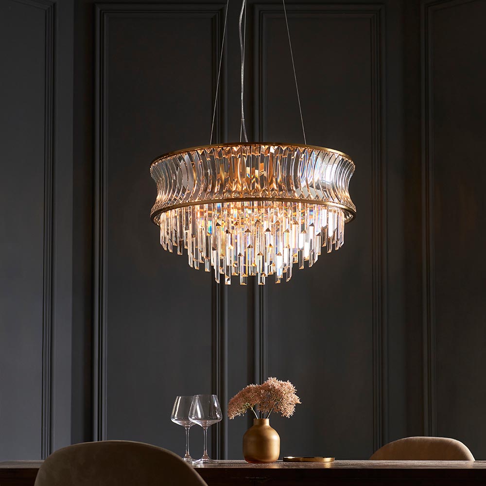 Wychford Warm Concave 9 Light Pendant - Brushed Brass Clear