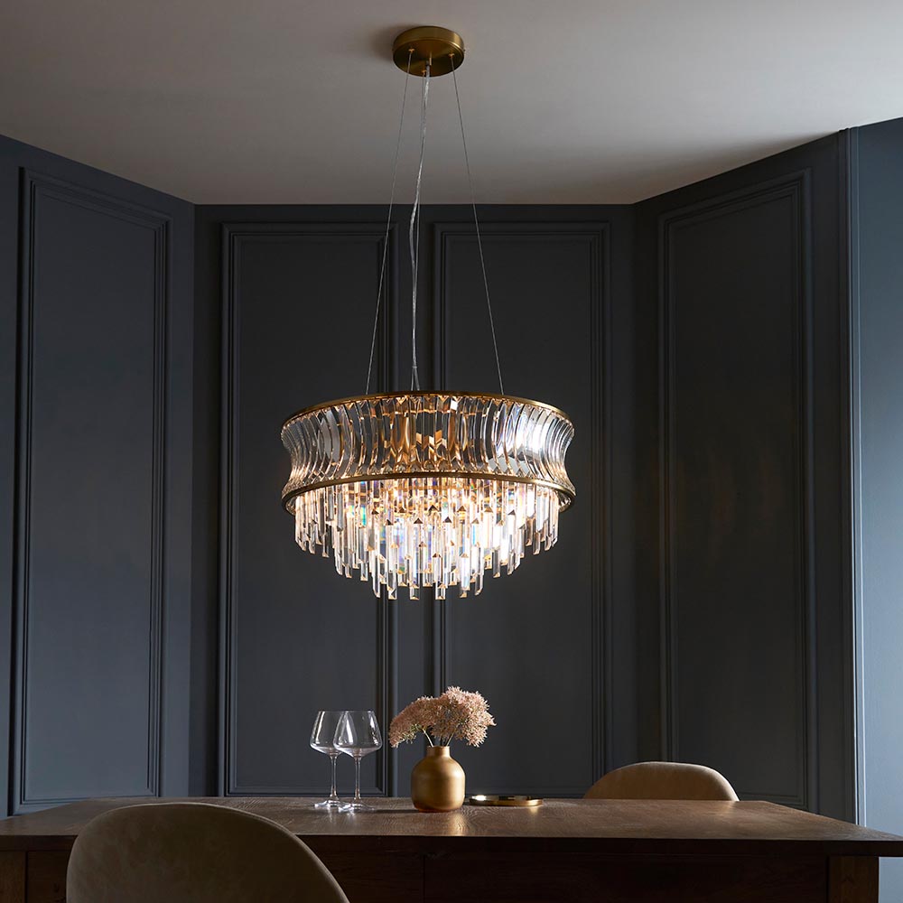 Wychford Warm Concave 9 Light Pendant - Brushed Brass Clear