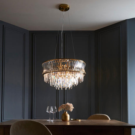 Wychford Warm Concave 9 Light Pendant - Brushed Brass Clear