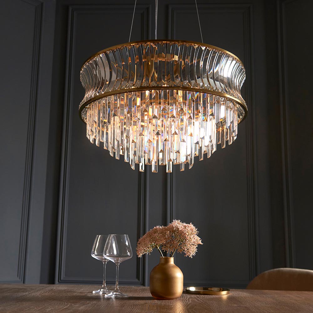 Wychford Warm Concave 9 Light Pendant - Brushed Brass Clear