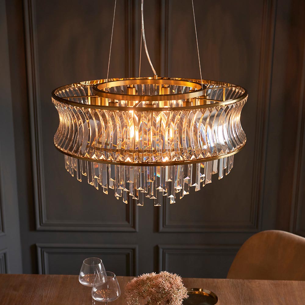 Wychford Warm Concave 9 Light Pendant - Brushed Brass Clear