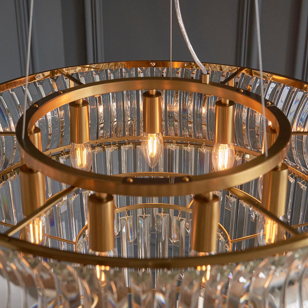 Wychford Warm Concave 9 Light Pendant - Brushed Brass Clear