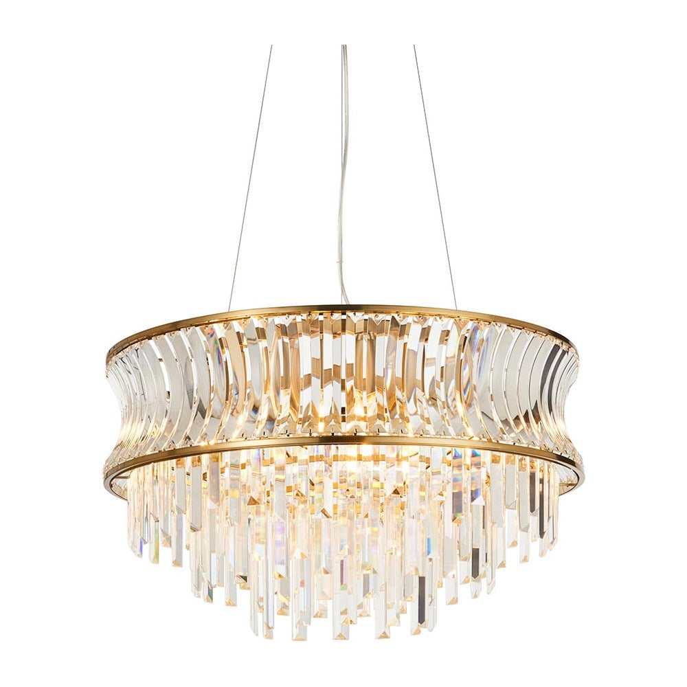 Wychford Warm Concave 9 Light Pendant - Brushed Brass Clear