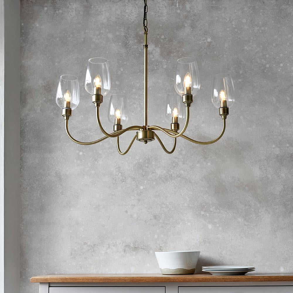 Wraymoor 6 Light Pendant - Antique Brass Clear