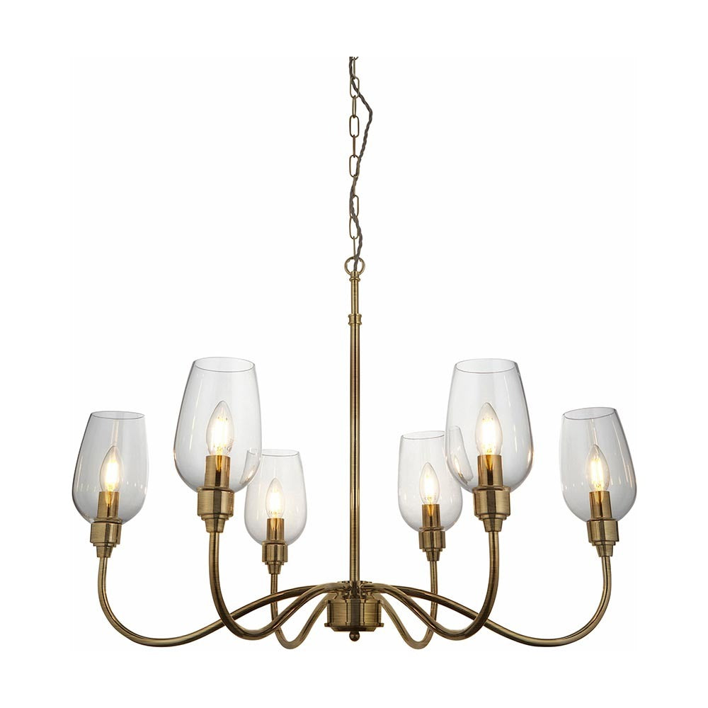 Wraymoor 6 Light Pendant - Antique Brass Clear