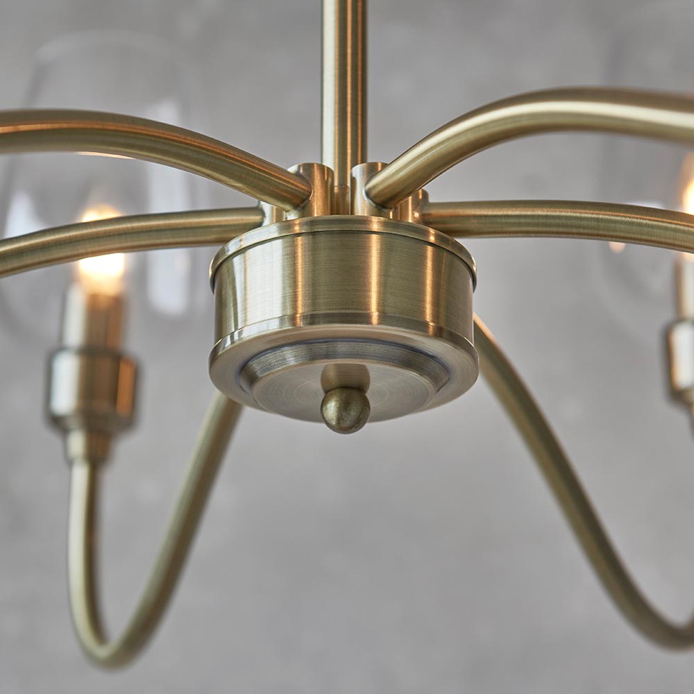 Wraymoor 6 Light Pendant - Antique Brass Clear
