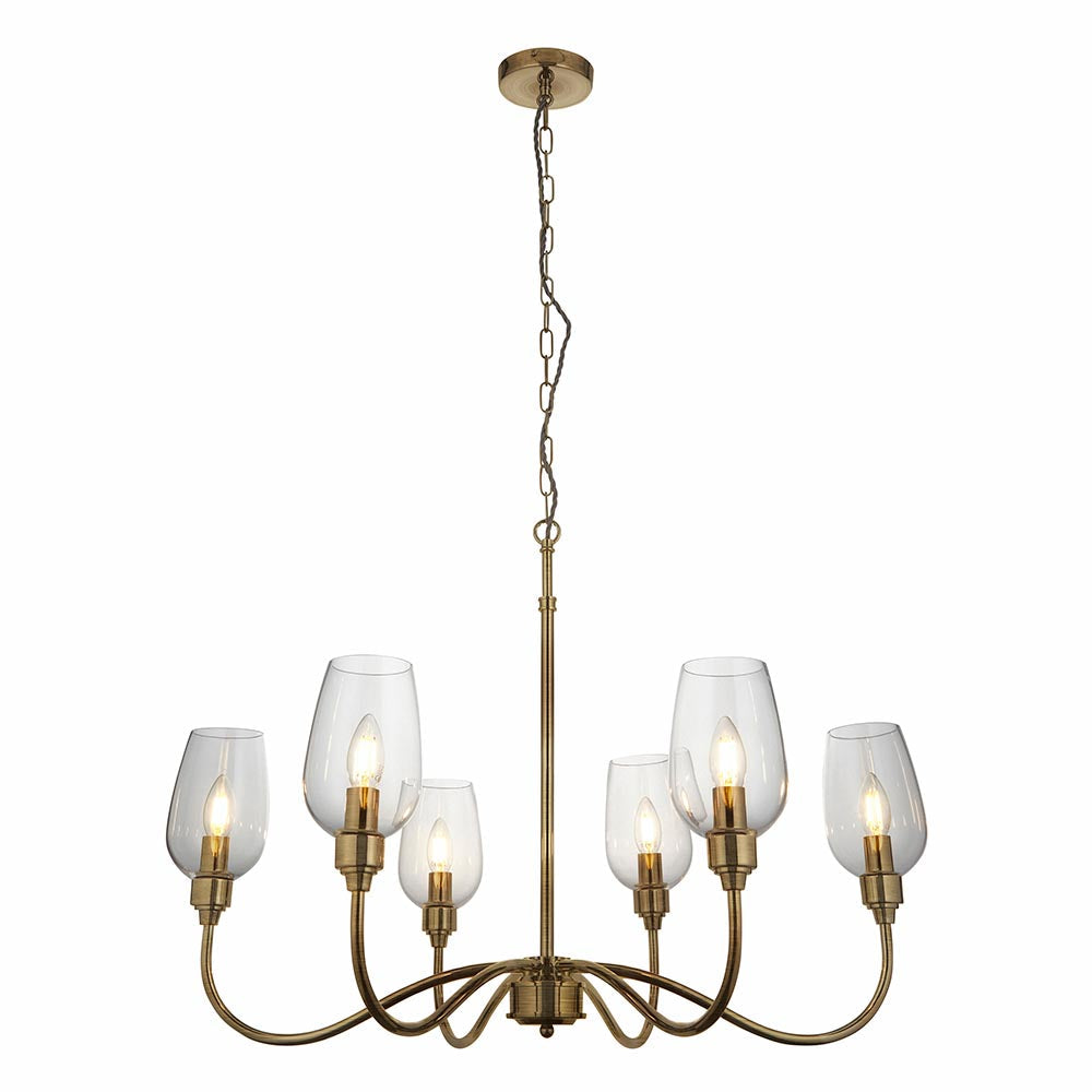 Wraymoor 6 Light Pendant - Antique Brass Clear