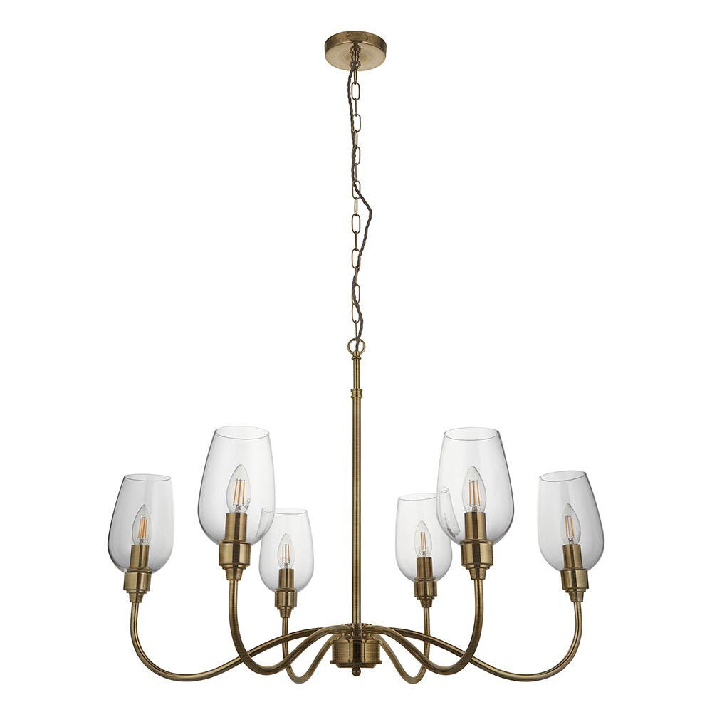 Wraymoor 6 Light Pendant - Antique Brass Clear