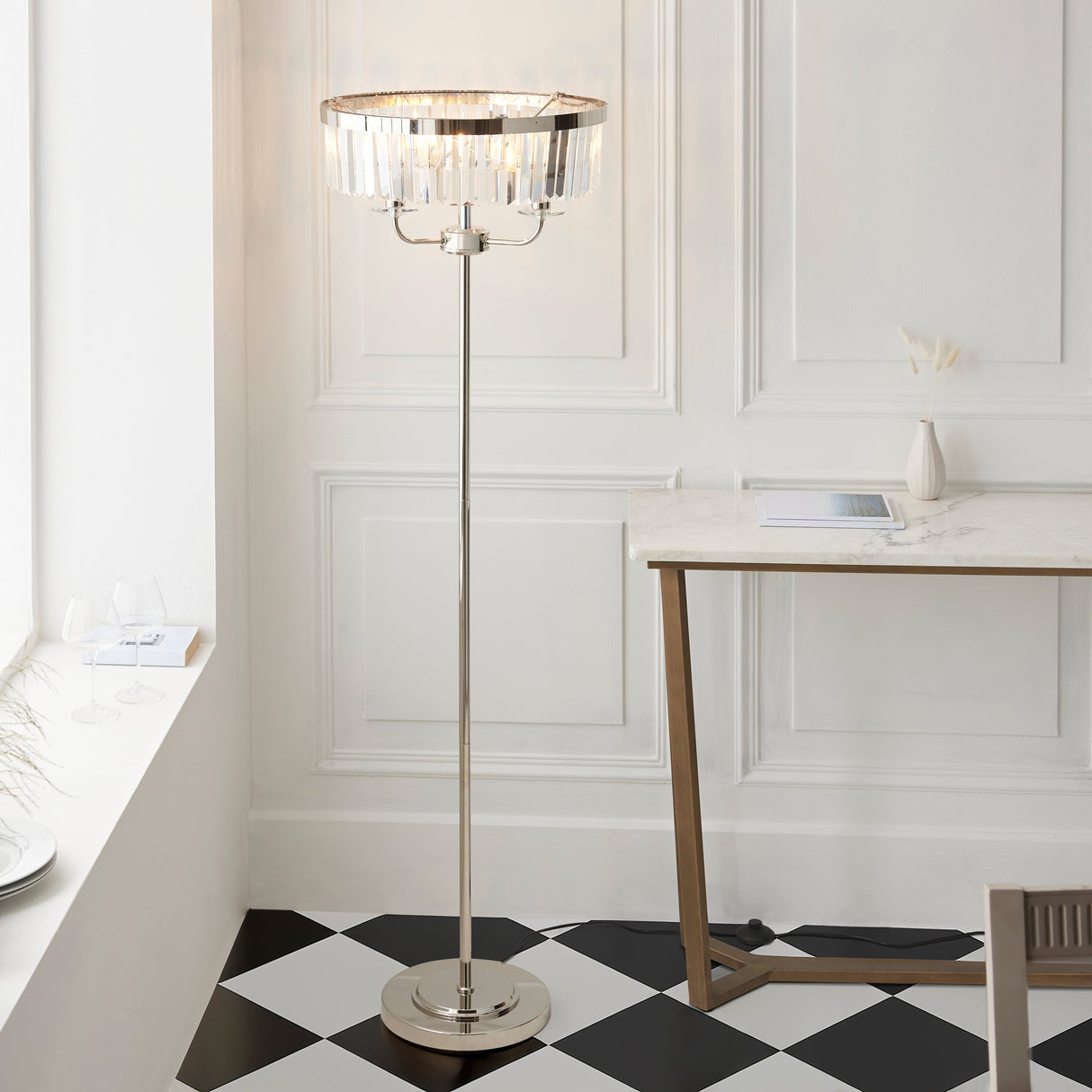 Calverdale Cut Floor Lamp - Bright Nickel