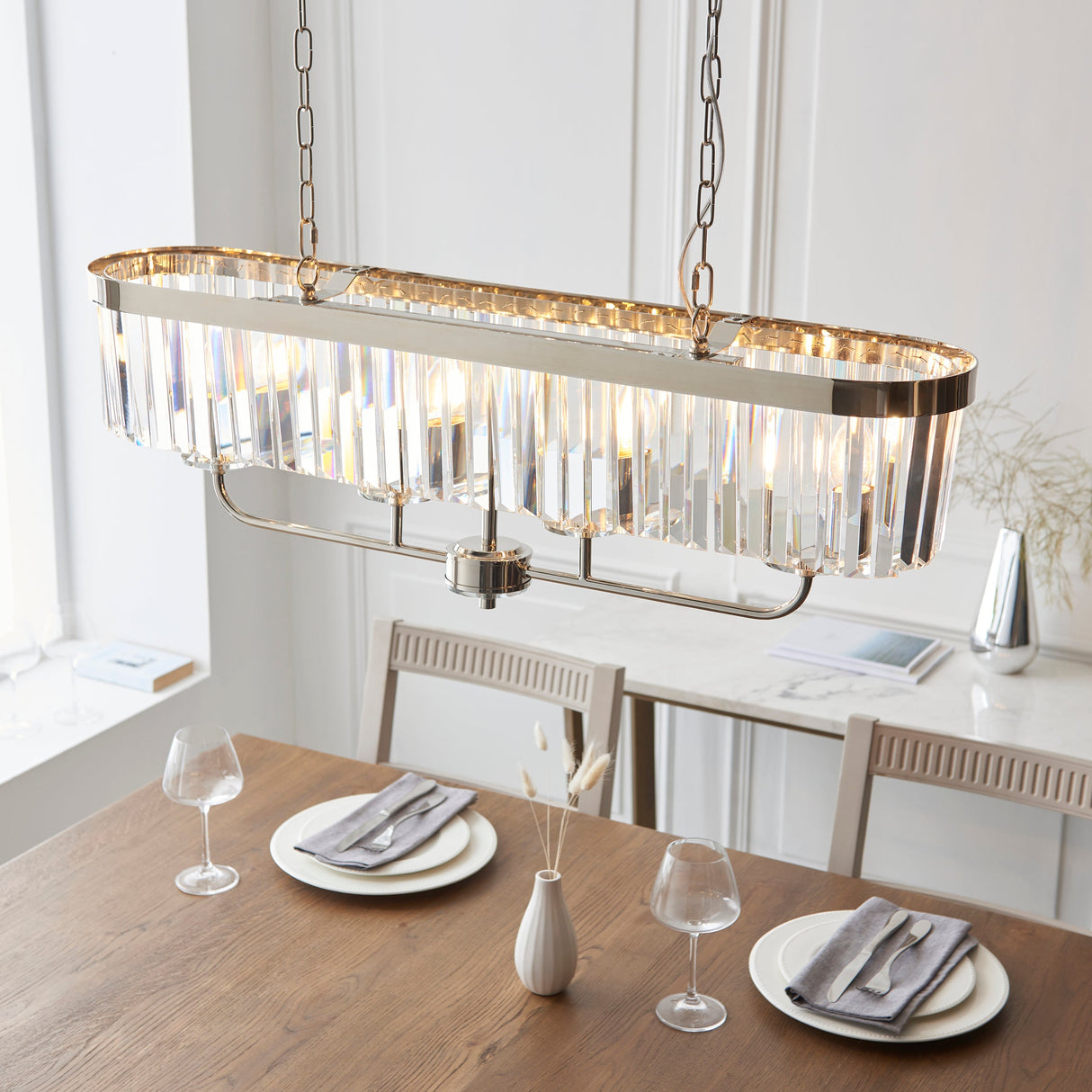 Calverdale Cut Linear 4 Light Pendant - Bright Nickel