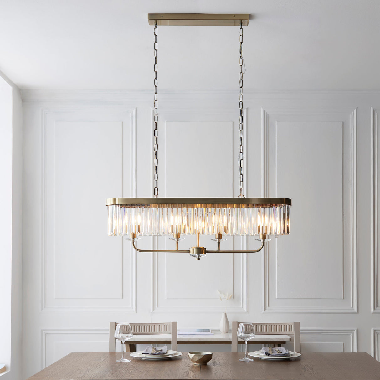Calverdale Cut Linear 4 Light Pendant - Antique Brass