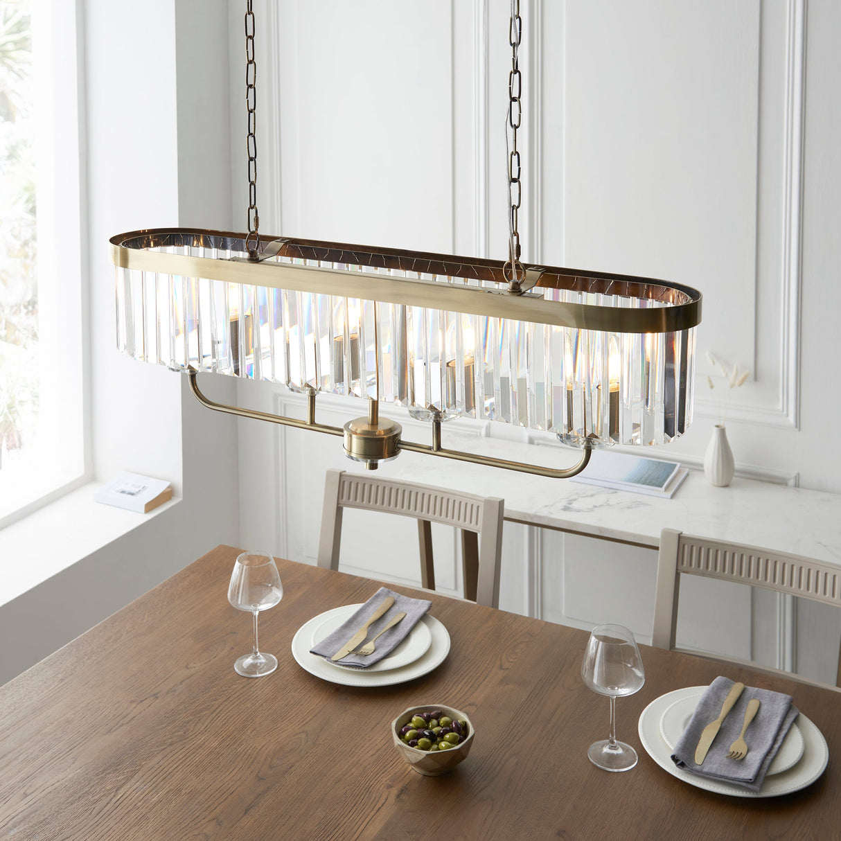 Calverdale Cut Linear 4 Light Pendant - Antique Brass