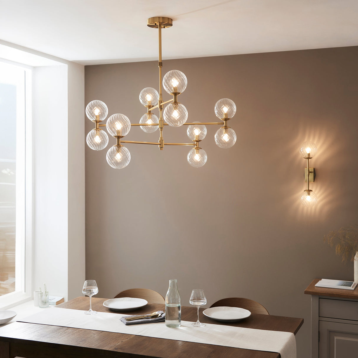 Mossgrove Twisted 12 Light Pendant - Brushed Aged Clear