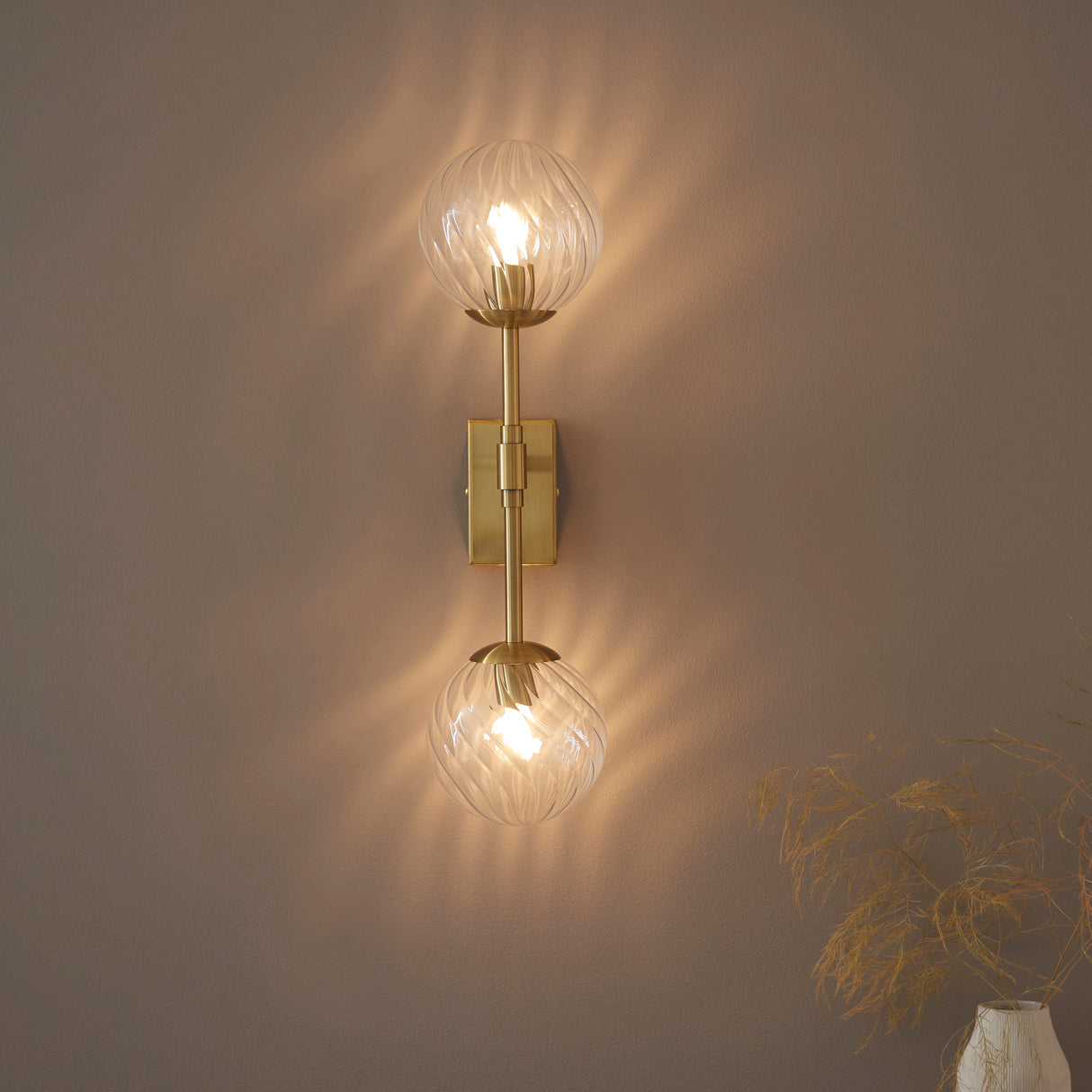 Mossgrove Twisted 2 Light Wall Light - Brushed Aged Brass